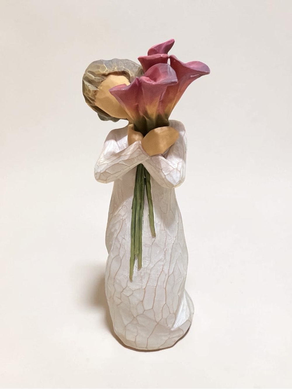 Willow Tree “Bloom” White Figurine Holding Pink Calla Lily Bouquet
